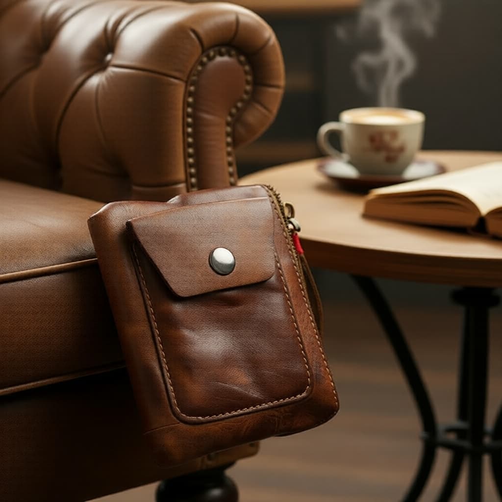  Mini Bolsa de Moedas Retro em Couro Genuíno, Carteira com Zíper para Homens & Mulheres