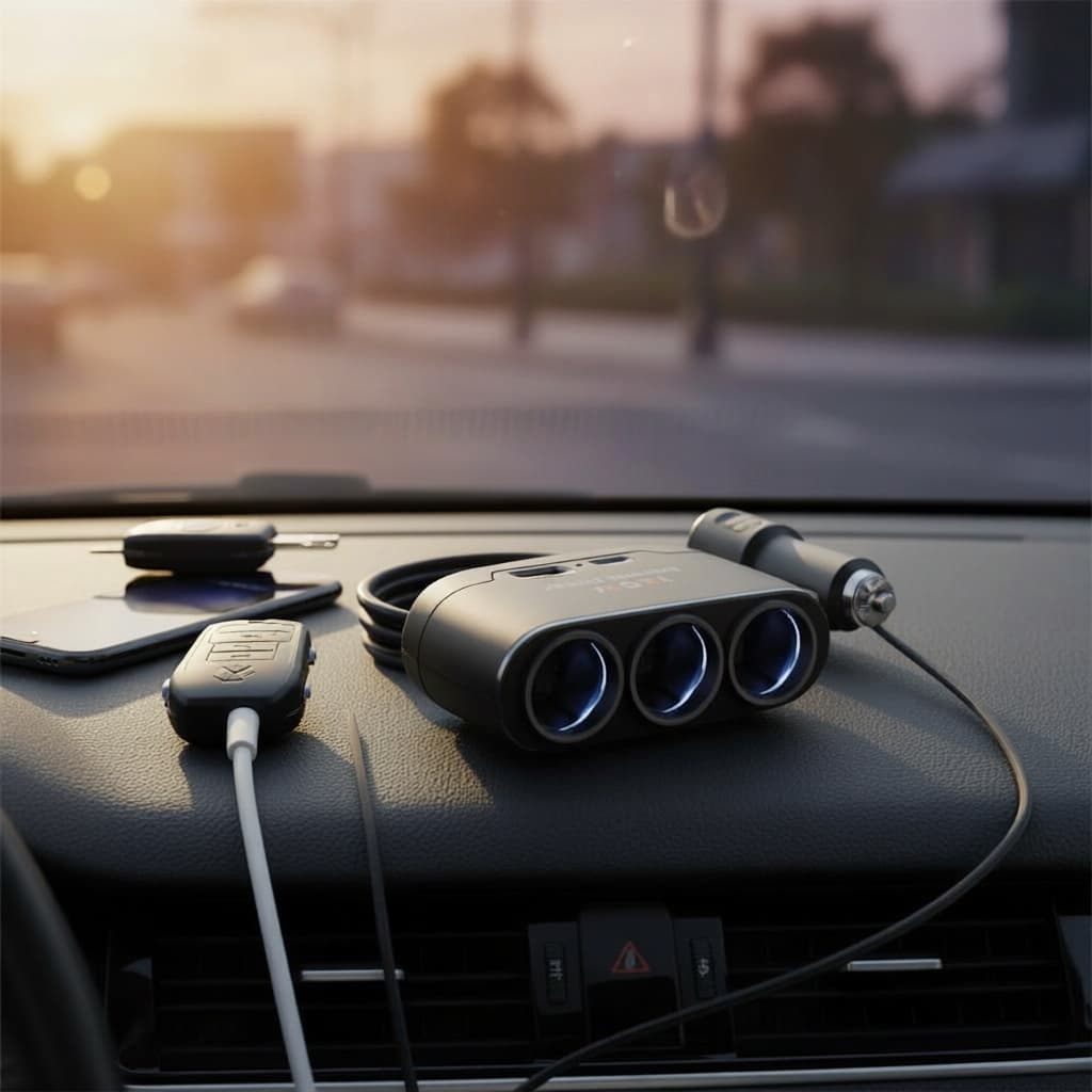  Adaptador de carregador de carro 12V/24V, divisor triplo de isqueiro, carregamento rápido USB duplo.