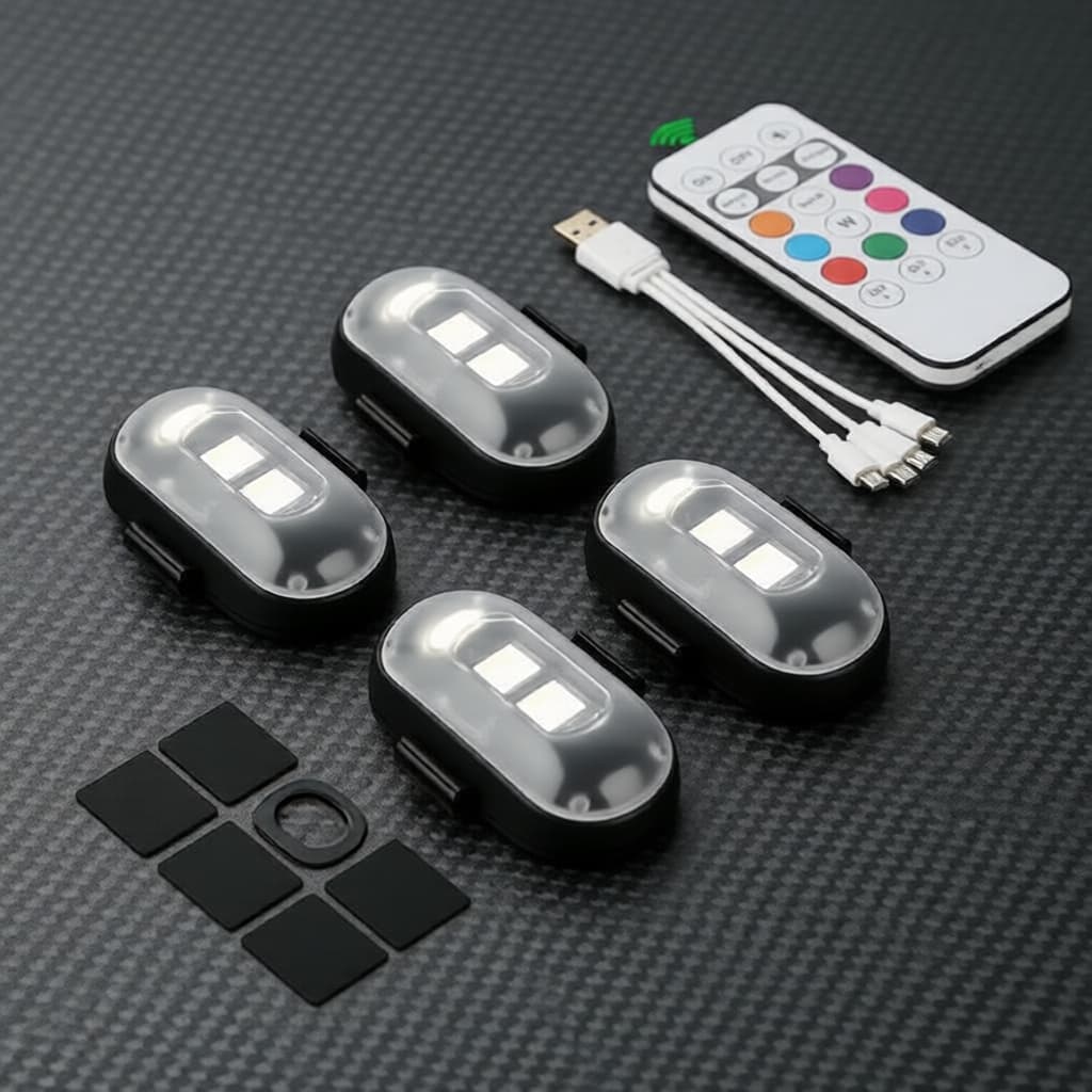  Kit de Fita LED Multicolorida Universal para Carro e Motocicleta, Controle Remoto, Luz Ambiente