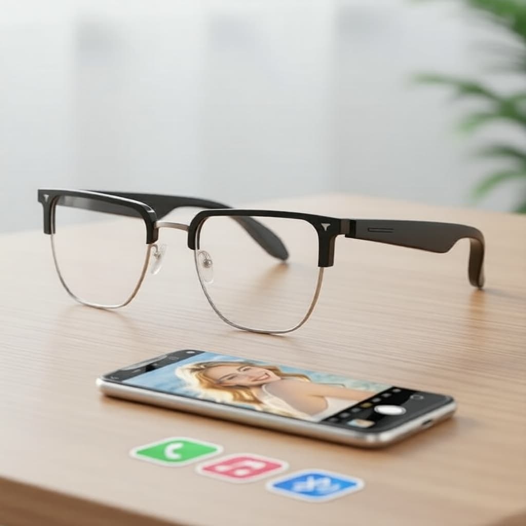  Óculos Inteligentes com IA, Bluetooth, Música, Câmera Remota, Assistente de Voz, Bateria de 150mA, Para Homens e