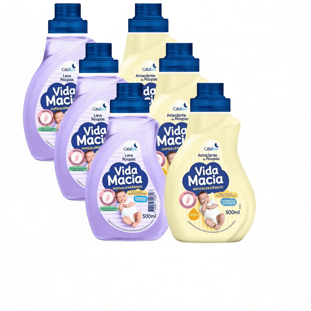 Kit Vida Macia Bebê 500ml Lava Roupas Liquido + Amaciante + Tira Manchas Diversas Fragrâncias 500ml Cada