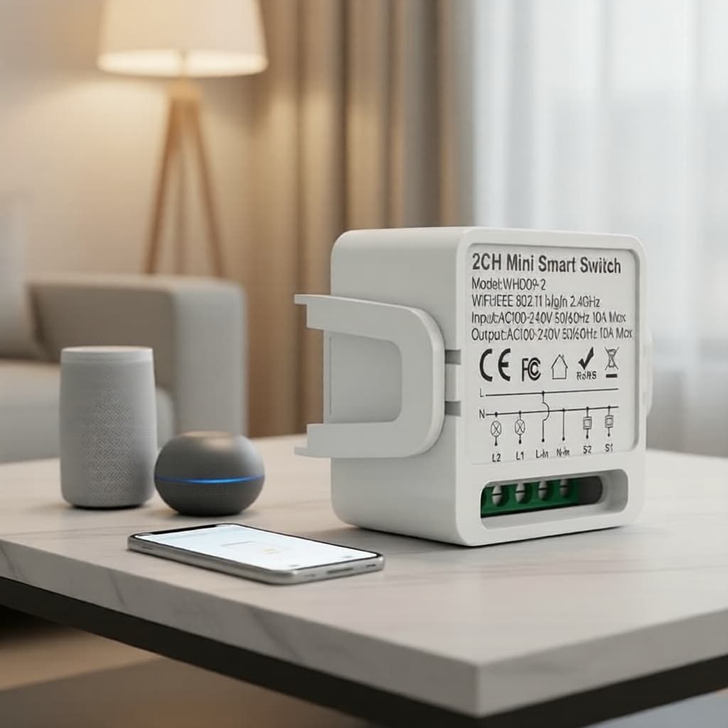  Interruptor Inteligente Tuya WiFi de 2-Gang, Controle de 2 Vias, Mini Disjuntor para Smart Life, Alexa/Google Home