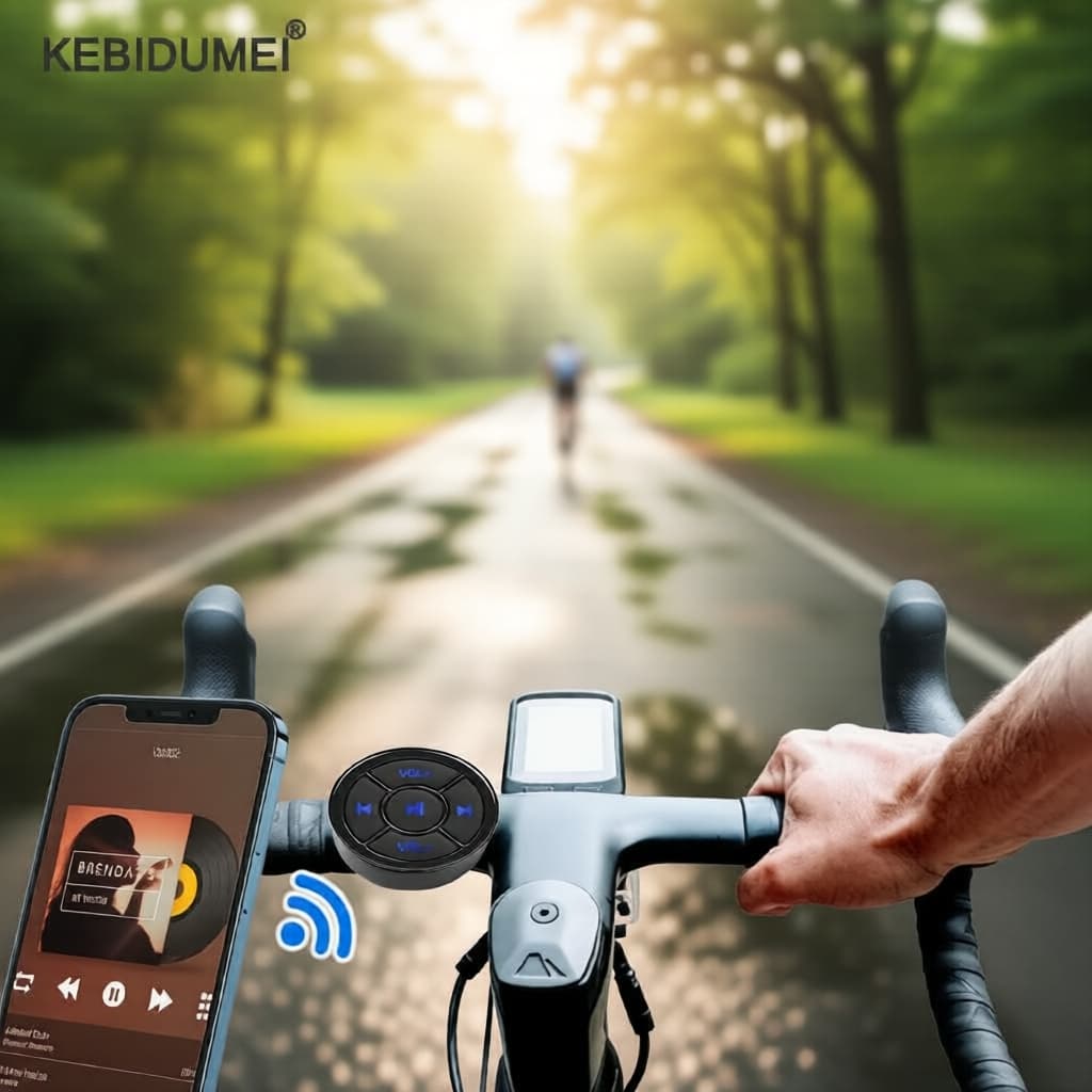  Controle Remoto Universal Bluetooth Sem Fio para Volante de Carro com 5 Botões para Controle de Volume e Mídia