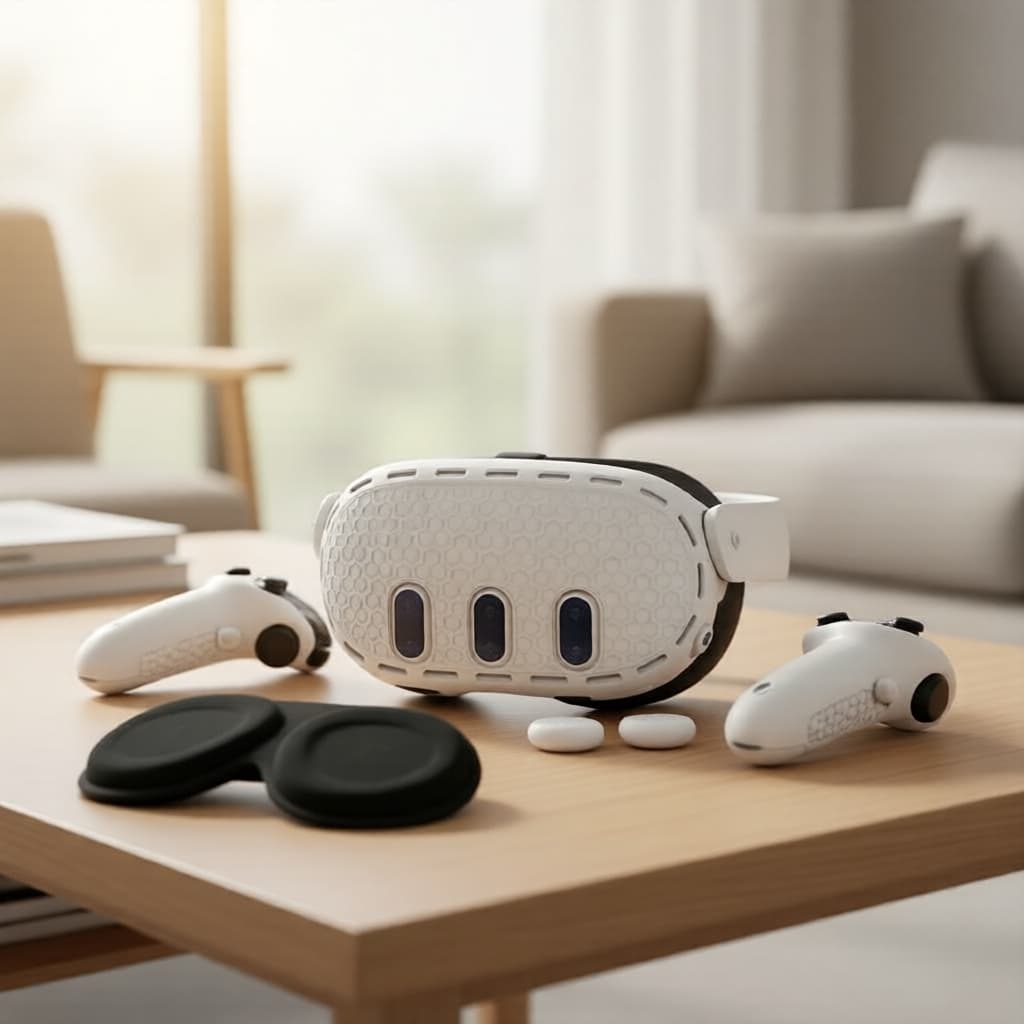  Pacote de Acessórios Meta Quest 3: Conjunto de Capa de Silicone para Oculus Quest 3 (VR Shell + Grips para Controlador