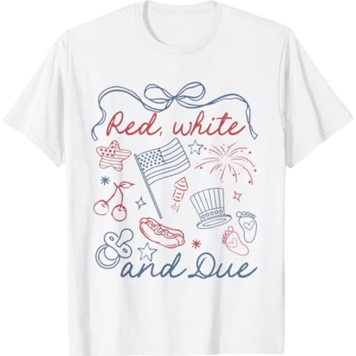 Coquette Bow Vermelho Branco E Due 4 De Julho Gravidez Revela Camiseta Masculina