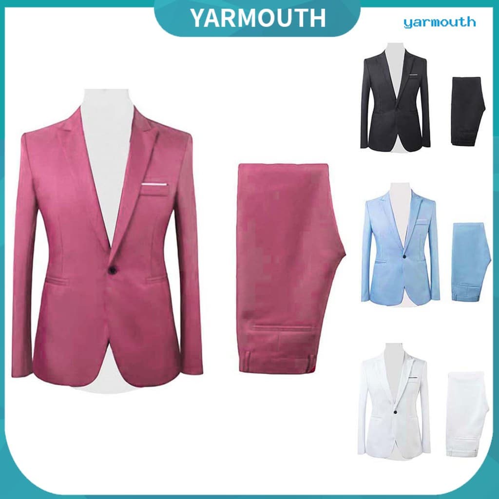 [YAR] 2 Unidades/Conjunto Masculino Formal Festa De Negócios Cor Sólida Manga Comprida Blazer Terno Calças