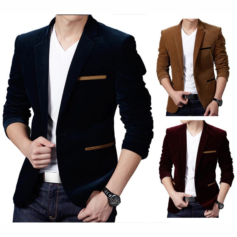 Moda De Alta Qualidade Casual Jaqueta De Negócios Masculino Veludo Fino Ajuste Blazer