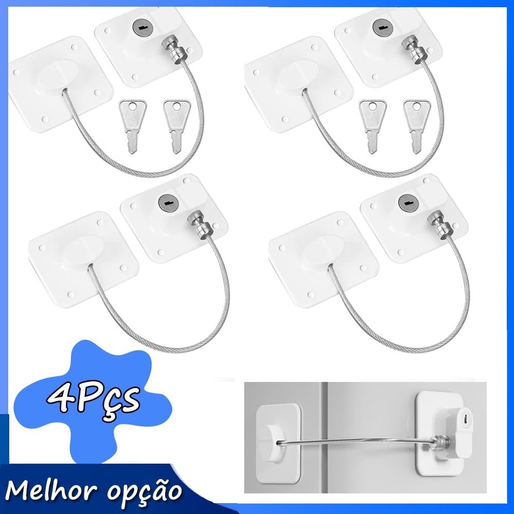 4 chaves de bloqueio de segurança brancas quadradas para portas de gaveta fechaduras infantis, sem necessidade de perfur