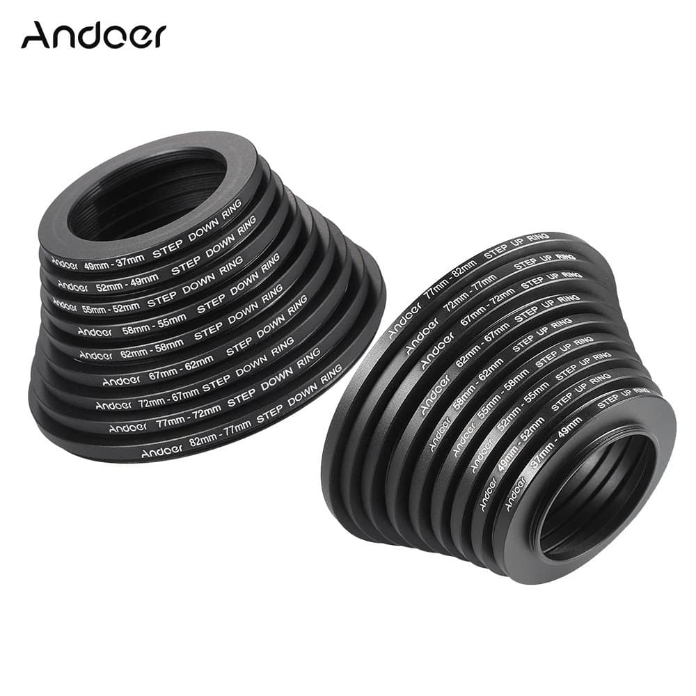 [Onlylover] Andoer 18pcs 37-49-52-55-58-62-67-72-77-82mm Adaptador De Metal Com Filtro De Lente Intensificadora/Para Bai