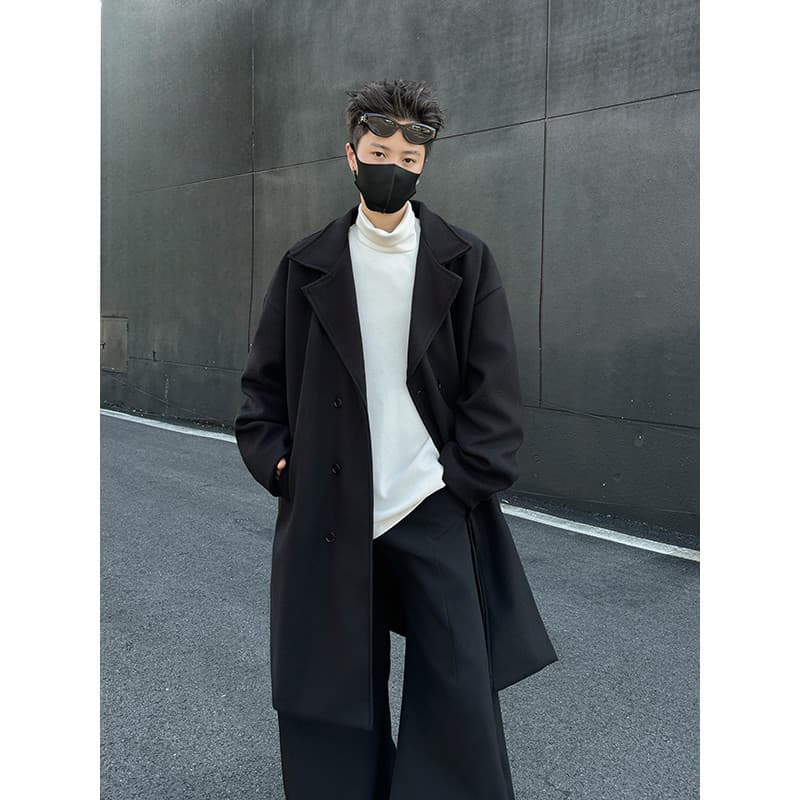 Outono inverno versão coreana dupla face casaco de lã masculino na moda grosso sobre o joelho blusão alto @