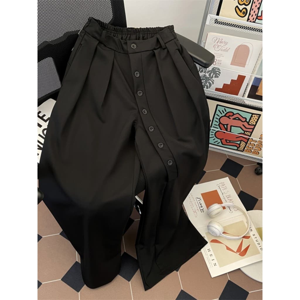 Breasted Design sentido calças masculinas primavera outono na moda americano cleanfit calças Drape solto perna larga cal