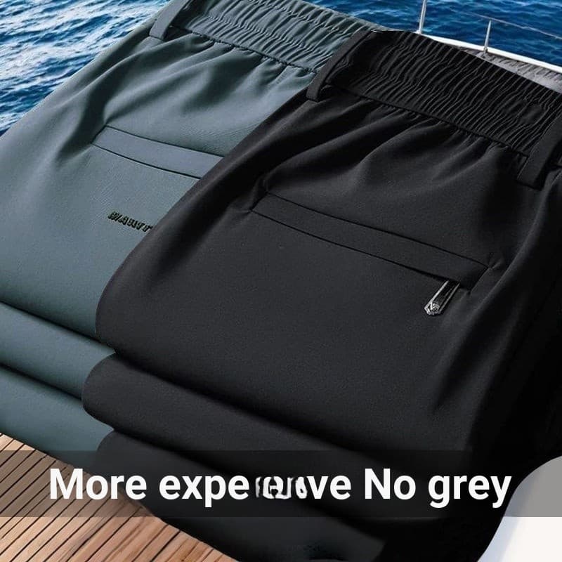 Calças finas de seda gelo masculinas soltas verão elástico respirável calças de tamanho grande meia-idade juventude em l