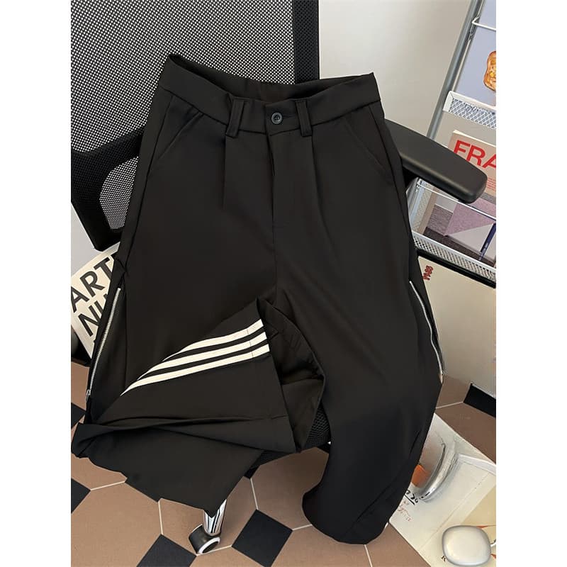 Zíper lateral listrado Design terno calças masculinas outono Street Wear vibe em linha reta calças casuais rufião bonito