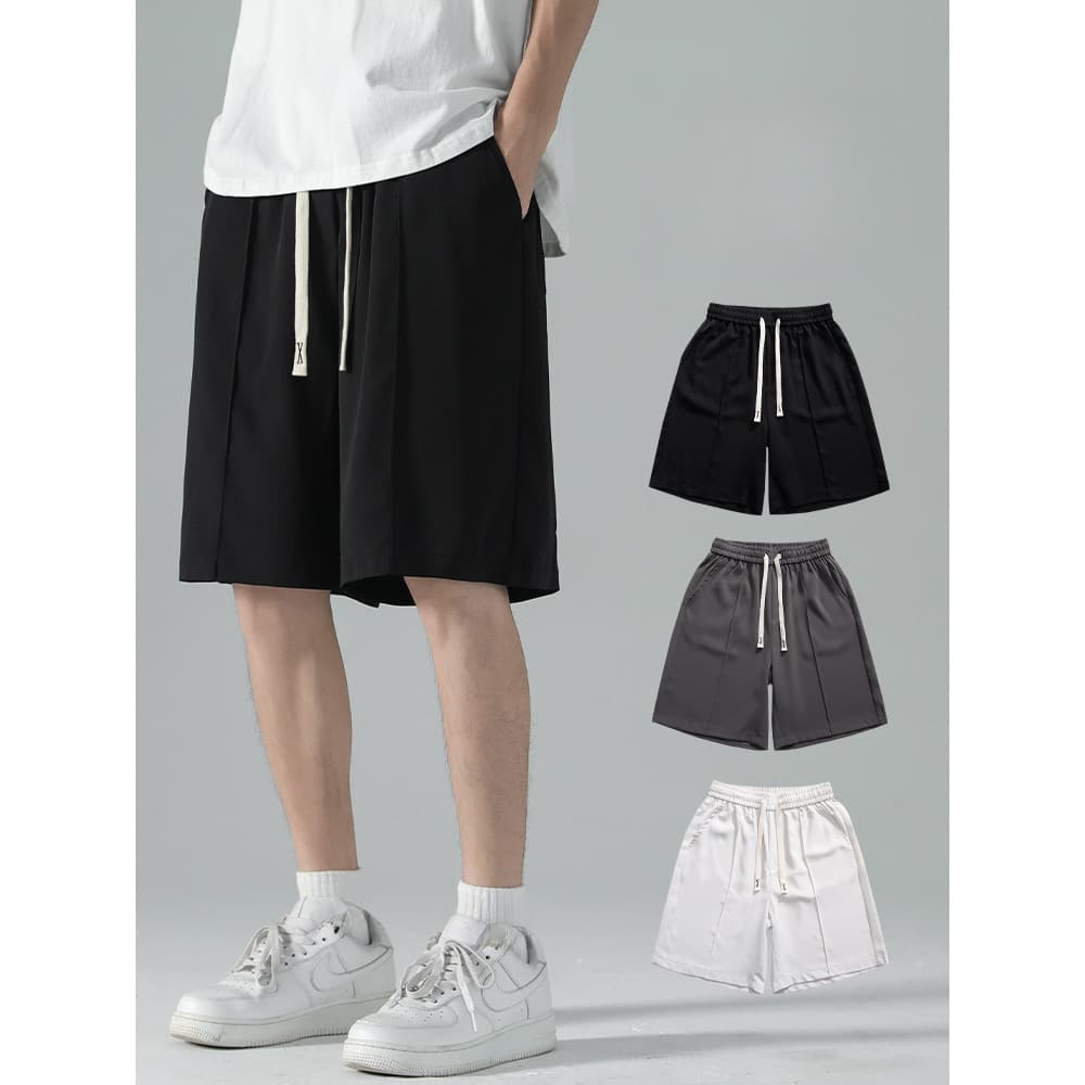 Drape Casual terno Shorts masculino verão fino solto calças retas juventude cinco pontos calças de seda gelo