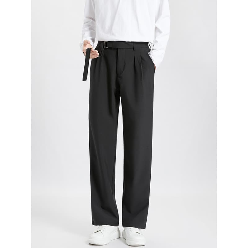 Cinto ajustável terno calças masculinas outono novo estilo Street Wear calças retas High-End solto cor sólida perna larg