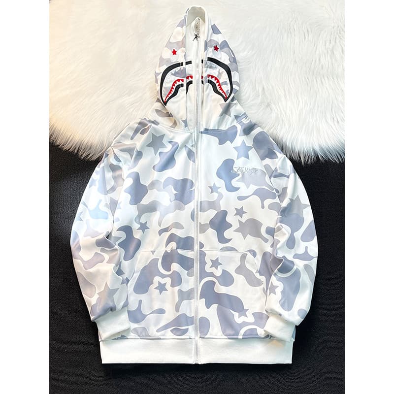 Tubarão moletom com capuz masculino feminino estilo Street Wear toalha bordada camuflagem topo outono Design sentido gol