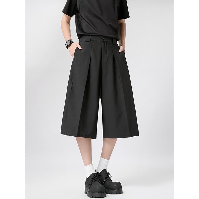 High-End perfil terno Shorts masculino verão na moda Retro calças cortadas retas rufião bonito Drape perna larga Midd