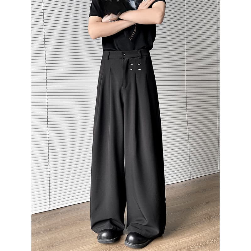 Calças de terno plissadas de perfil americano masculinas primavera outono tendência calças de limpeza soltas calças casu