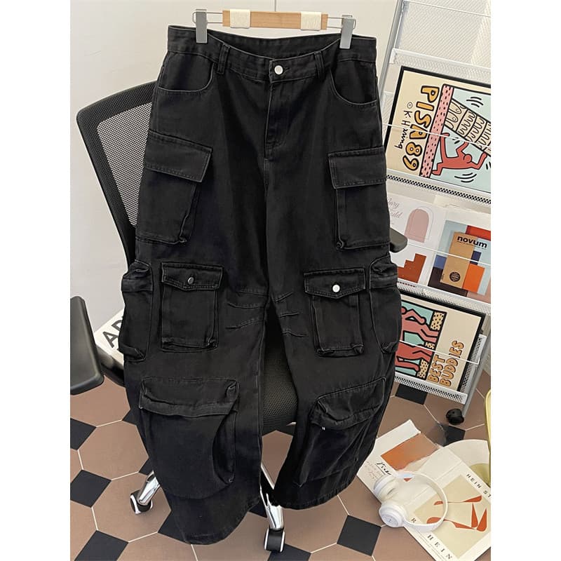 Multi-bolso geral Jeans masculino verão rua Wear vibração solta calças da indústria pesada rua americana Retro em linha 