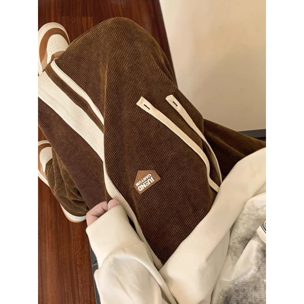 Calças de veludo masculinas outono inverno mais veludo High street Drape ins street Wear em linha reta americano Casual 