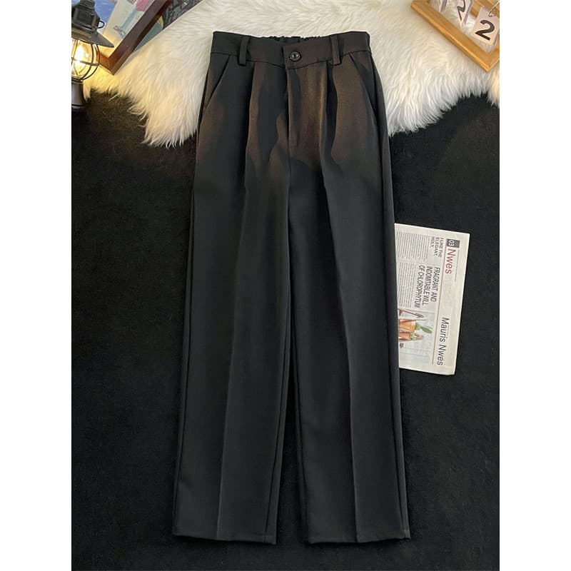 Calças pretas bonitas masculinas verão fino solto perna larga calças retas Street Wear calças casuais Drape terno calças