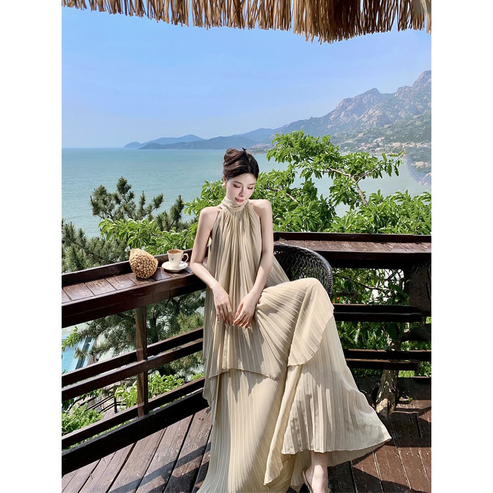 Vestido de férias à beira-mar praia vestido longo High-End atmosfera sentir foto deusa usar linda saia de terno de fada