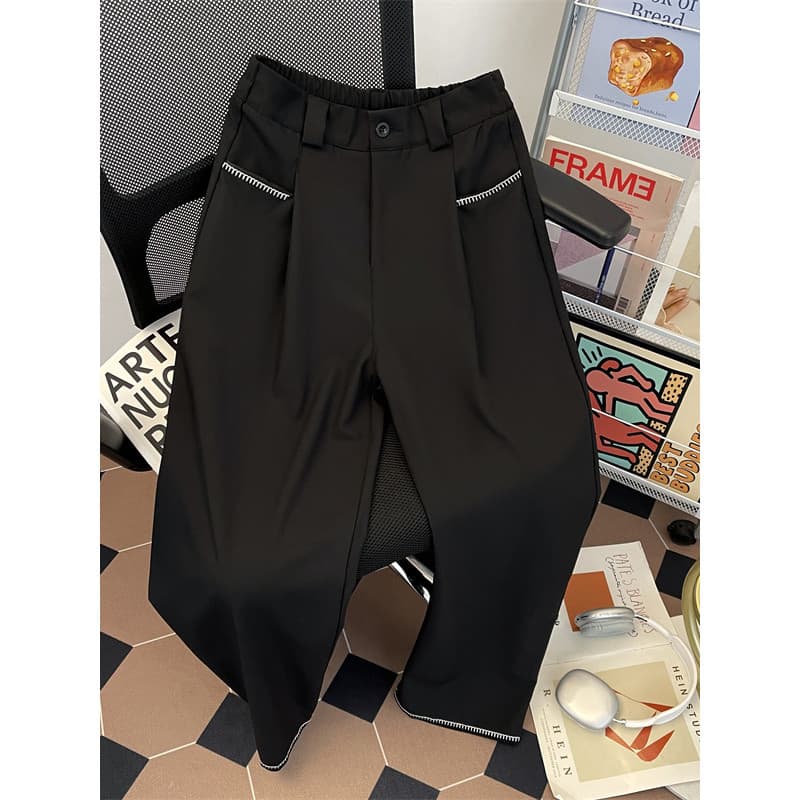 Americano cleanfit costurado à mão contraste cor terno calças masculinas outono na moda calças de perna reta High Street