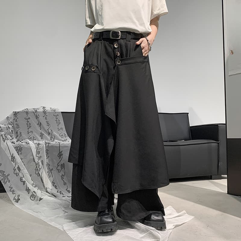 Calças de Design Irregular masculinas verão Hip-Hop solto Culottes de perna larga na moda estilo Yamamoto bonito Casual 
