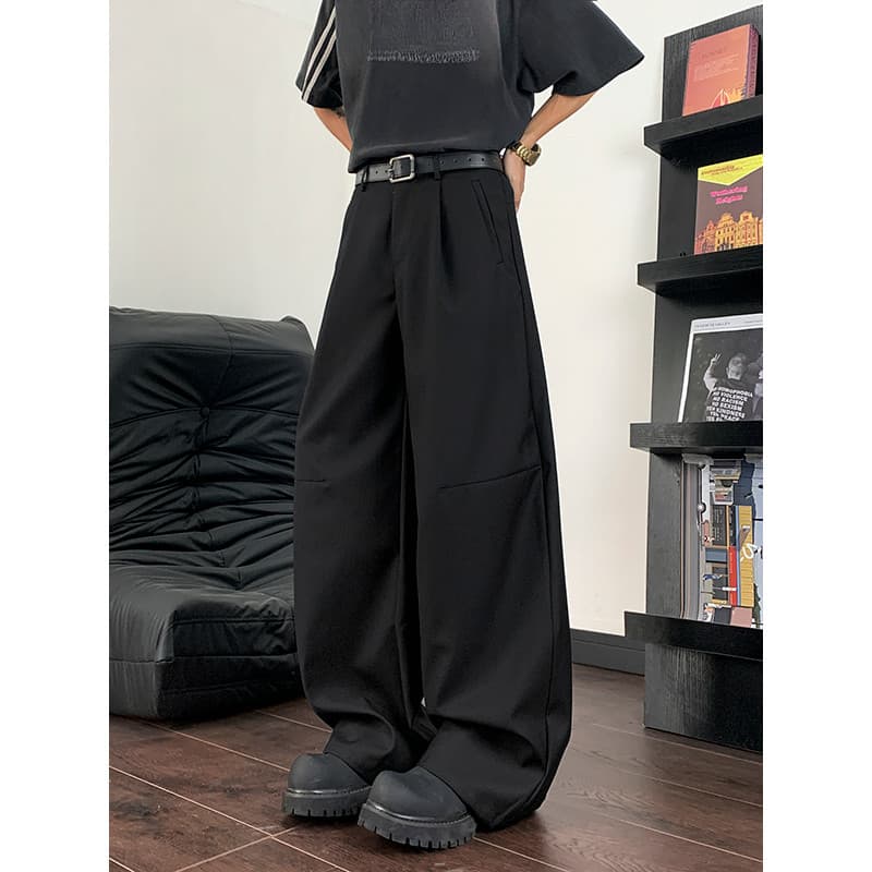 Estilo americano plissado Drape Machete terno calças masculinas street Wear solto em linha reta calças de perna larga Hi