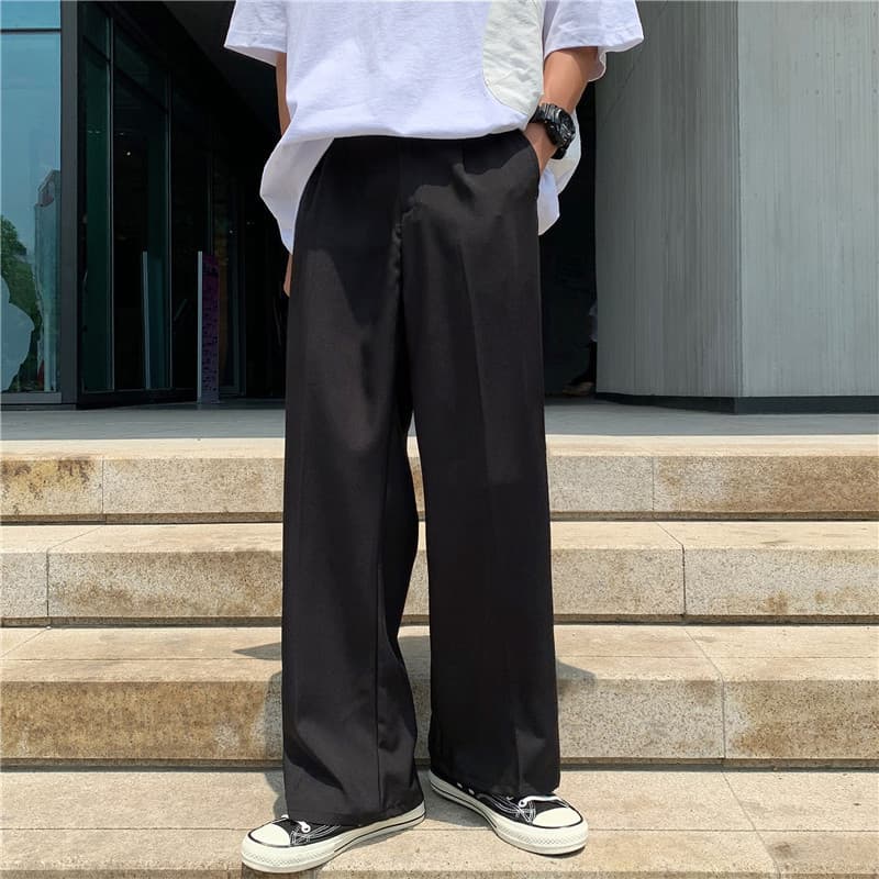 Estilo Hong Kong Drape calças ins em linha reta solta calças masculinas verão estilo fino versão coreana na moda calças 
