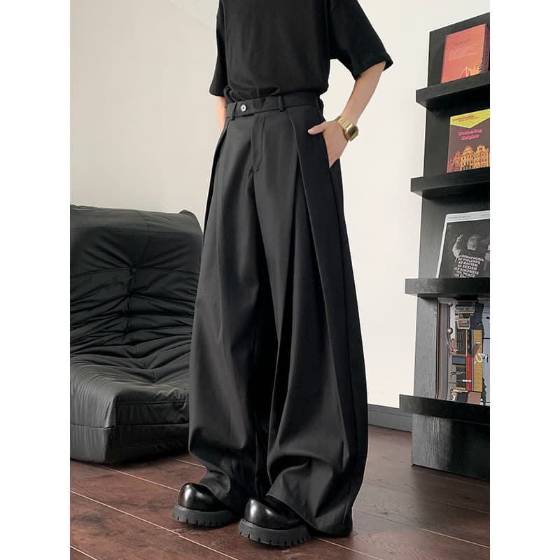 Calças plissadas tridimensionais masculinas mulheres verão novo estilo estilo japonês Drape chão esfregar terno calças H