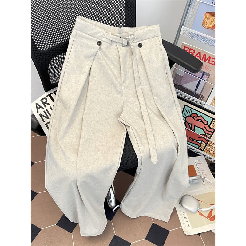 Outono linho padrão terno calças masculinas na moda High-End em linha reta calças de perna larga estilo americano Design
