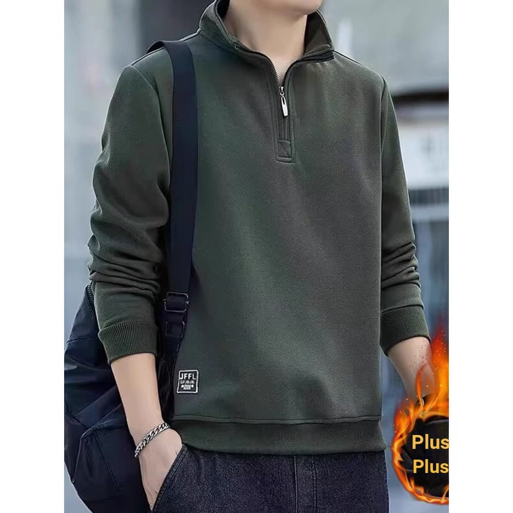 Novos homens gola alta moletom masculino outono inverno 2024 velo engrossado meio zíper Casual pulôver Lo