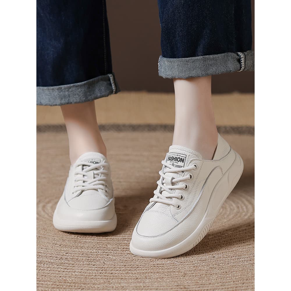 Primeira camada de couro de vaca dois Wear sapatos femininos casuais 2026 primavera outono novo couro genuíno Retro sapa