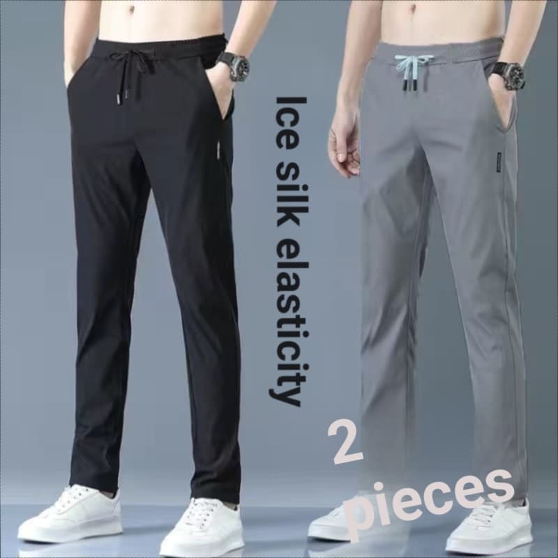 Calças masculinas verão solto em linha reta calças casuais versão coreana na moda estiramento calças de seda gelo não-fe