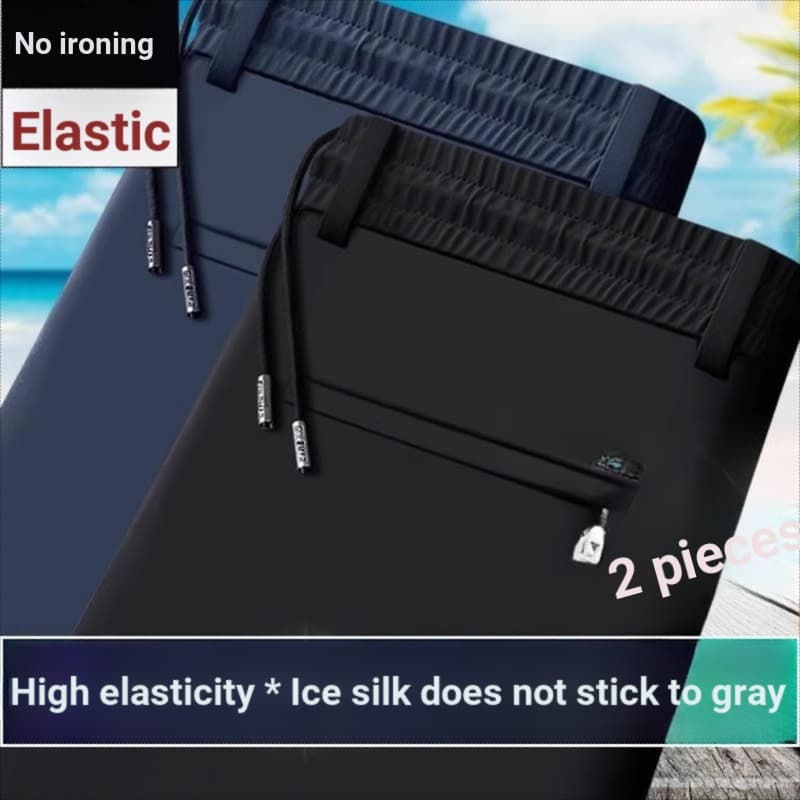 Shopping retirada calças casuais masculinas na moda verão gelo seda fina cintura elástica calças retas calças masculinas