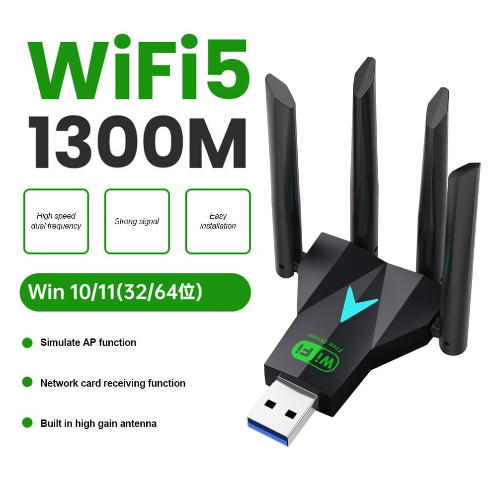 Adaptador Wi-Fi USB 4 Antenas Placa De Rede Unidade Livre Banda Dupla 2.4G 5Ghz Receptor Sem Fio Para Windows X
