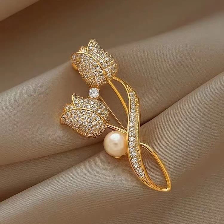 Luxo Pérola Tulipa Broche Feminino Diamante Acento Elegante Vestido Pino Presente