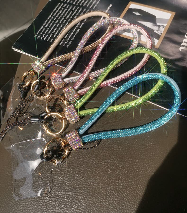 Cordão De Telefone De Cristal De Luxo – Pulseira Curta Anti-Perda Com Fecho Reforçado De Metal