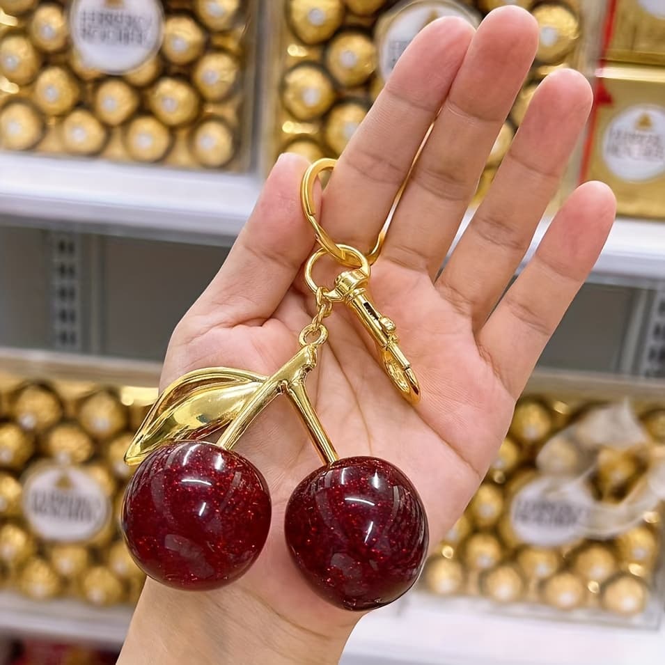 Chaveiro De Luxo Cereja Da Moda , Feminino Criativo Com Pingente De Frutas De Imitação De Cristal Brilhante , Adequado P