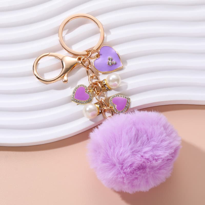 Flores De Bola De Pêlo Bonitas Esmalte Coração Decoração De Saco De Chaveiro Para Menina Presente Giro
