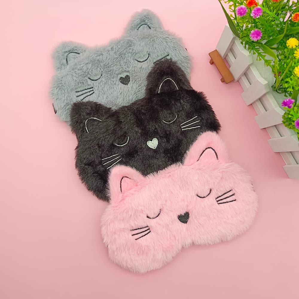Máscara De Dormir De Gato Fofo-Venda Blackout Com Contorno 3D Para Viagens