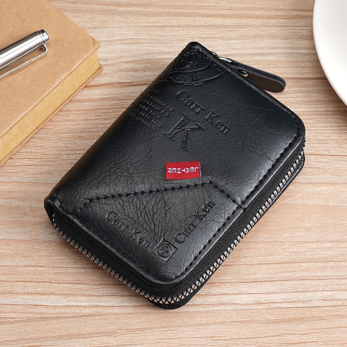 1 peça Retro masculino zíper pequeno titular do cartão moda costura Multi-Slot para cartão de crédito bolsa de moedas me