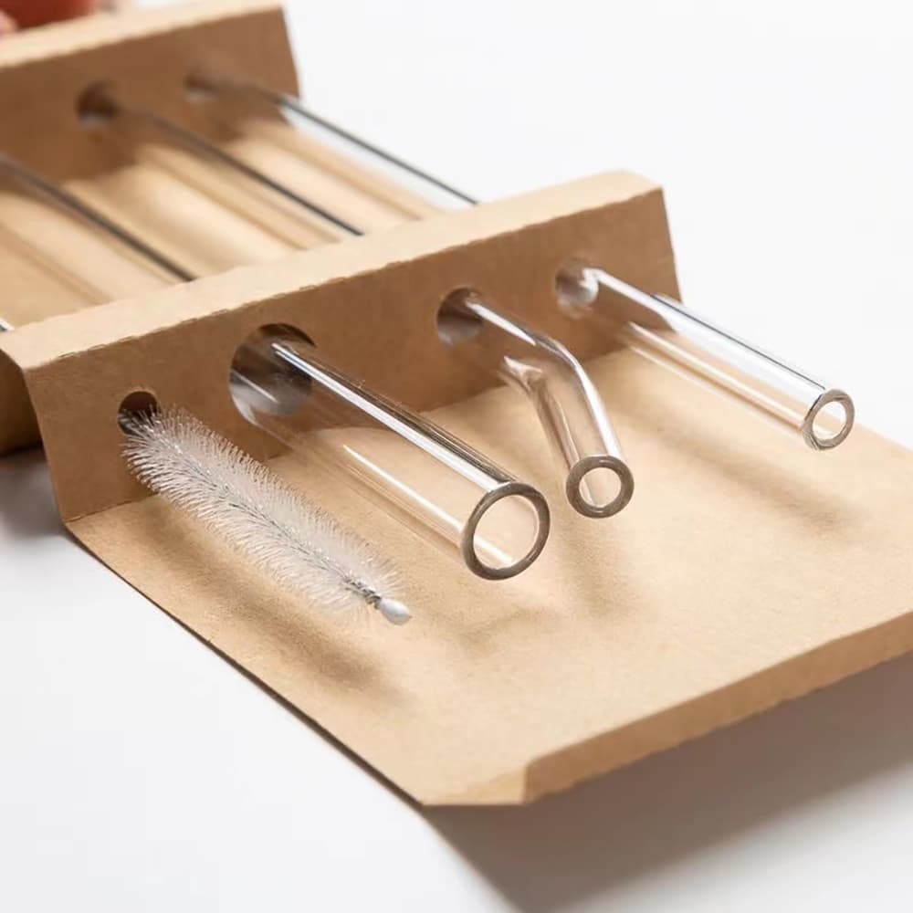 Conjunto De 3 Canudos De Vidro Reutilizáveis Com Escova De Limpeza-Largos Resistentes Ao Calor Para Smoothies E Bebidas