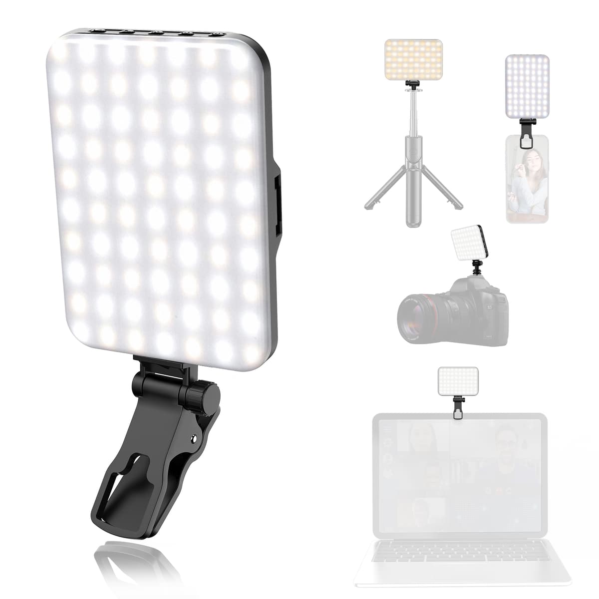 Clipe Portátil De Luz Selfie De 60 LED Para De Preenchimento De Telefone Recarregável 2200mAh Clip on Light , CRI 97 + ,