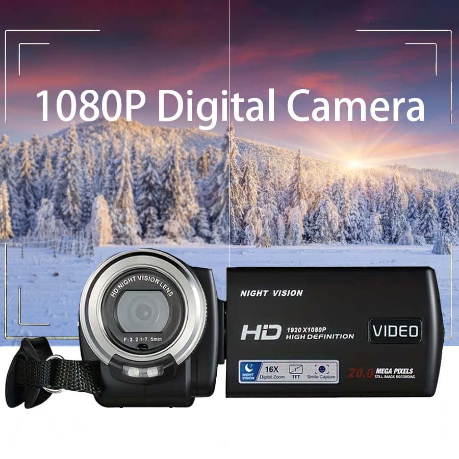  Câmera de Vídeo Digital Full HD 1080P 30fps com Zoom Digital 16X, Tela LCD Rotativa de 3 Polegadas e Suporte para