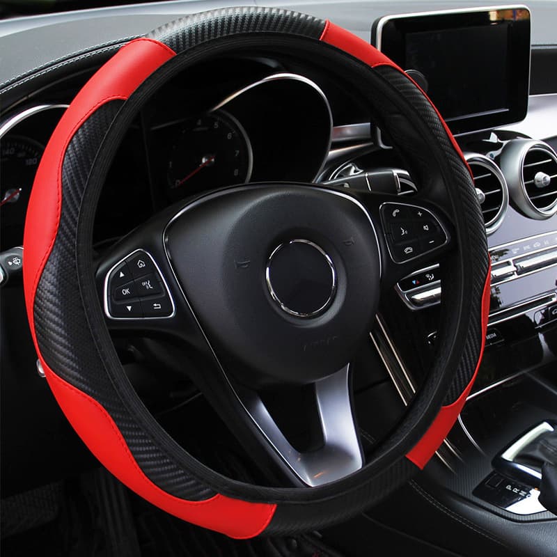 Capa do Volante e Cinto de Segurança Antiderrapante em Fibra de Carbono para Carro