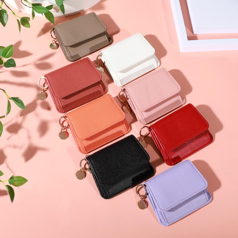 Carteira Curta Vintage De Cor Sólida , Bolsa De Moedas Bifold Portátil , Porta-Cartão De Crédito Feminino Ano Novo E Dia