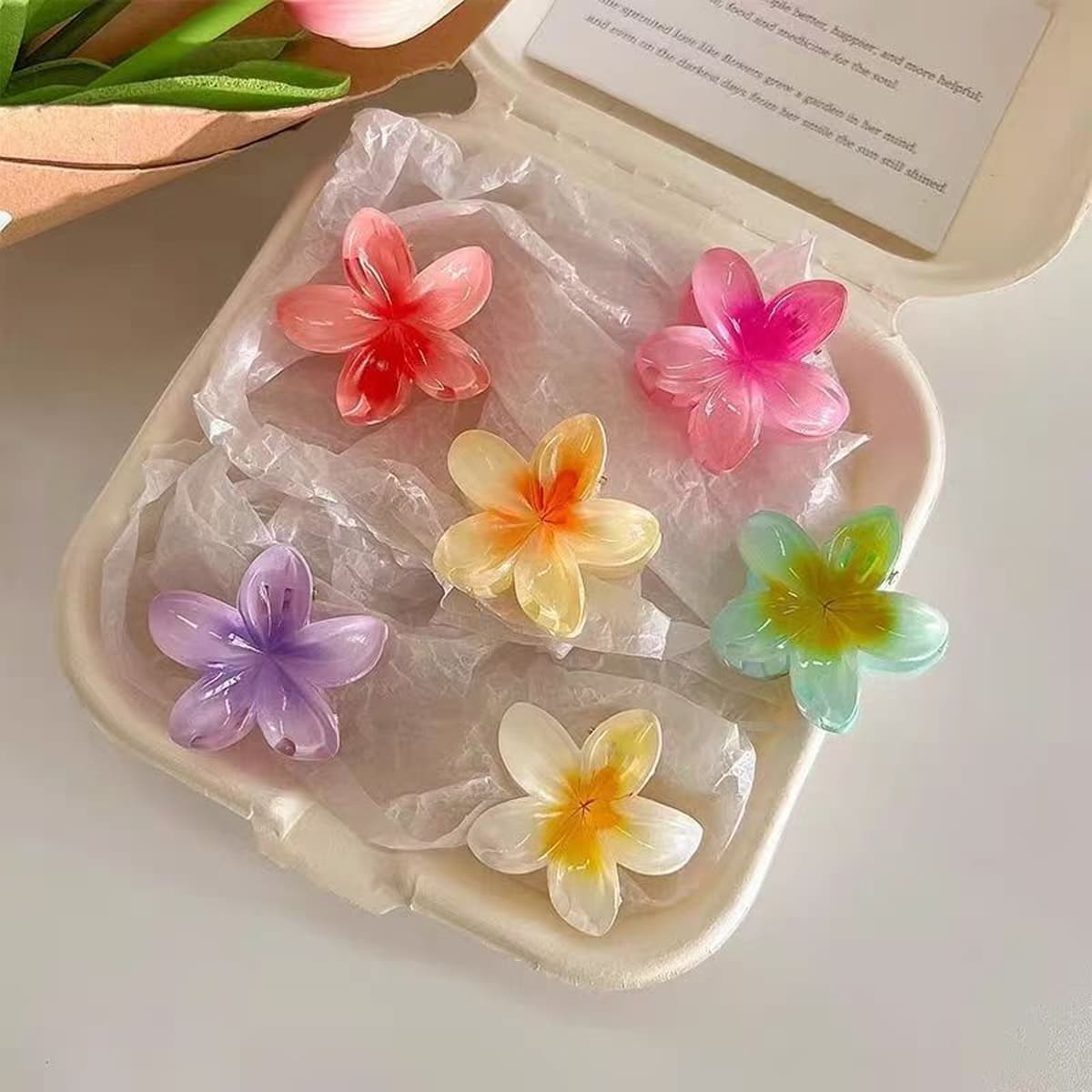 6 Peças De Grampos De Cabelo Coreanos-Conjunto De Flor De Ovo E Garra De Caranguejo , Acessórios Gradiente Doce Para Mul