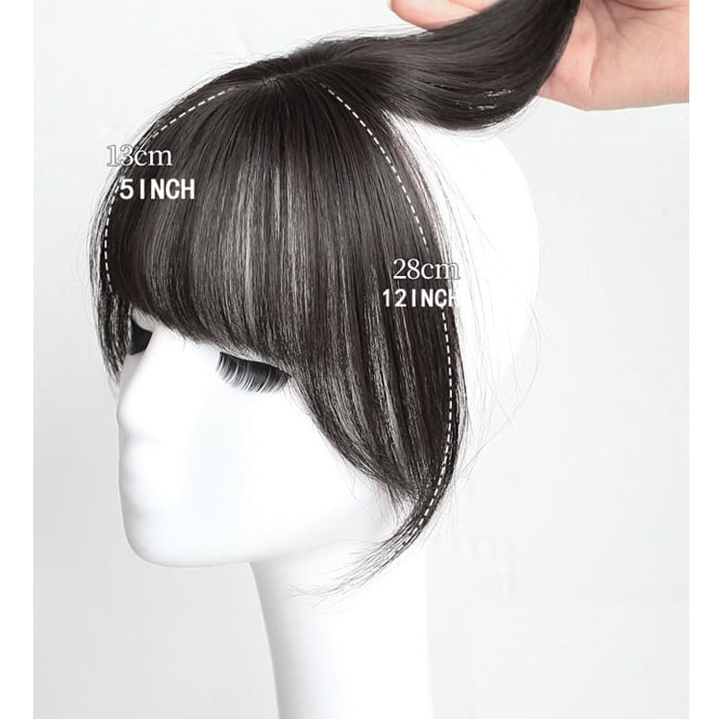 Topper de Cabelo Preto Natural de 12 - Franja Clip-In Fofa para Mulheres, Peça de Franja Sintética Invisível